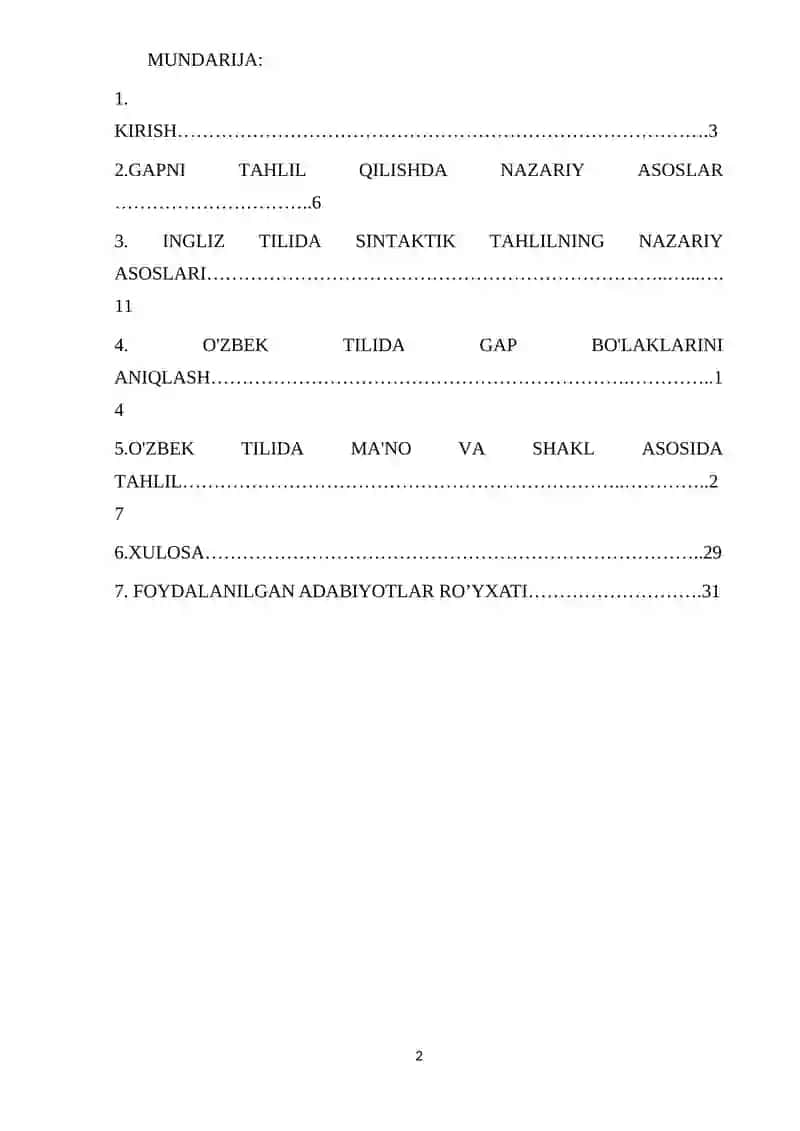 "Ingliz va o’zbek tilida gapni tahlil qilish" kurs ishi 2