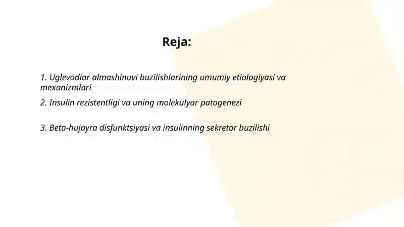 Uglevodlar almashinuvi boshqarilishi 2