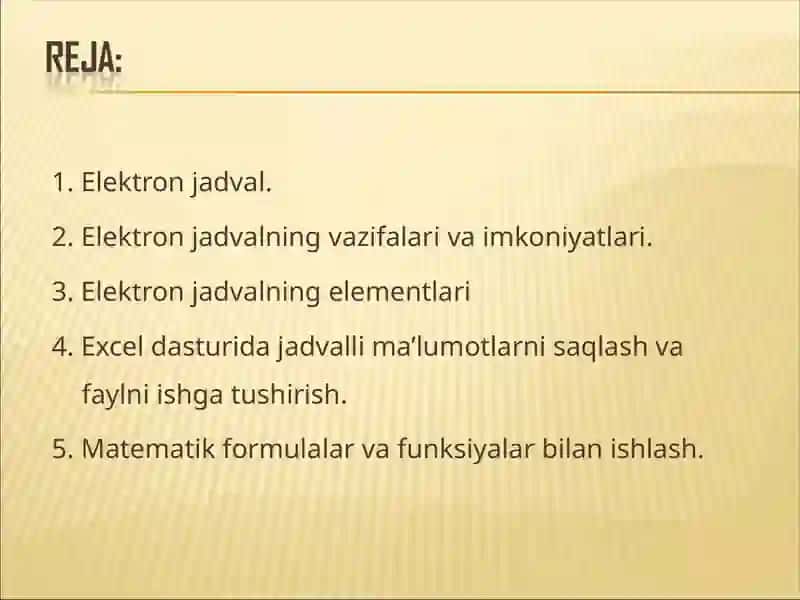 Excel dasturi haqida 2