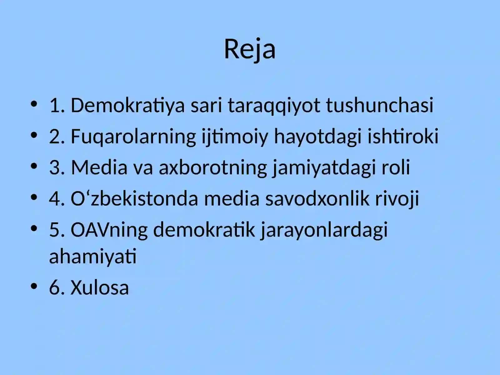 O‘zbekistonning demokratiya sari taraqqiyotida fuqarolarning ijtimoiy hayotdagi ishtiroki va media hamda axborotning ahamiyati 2
