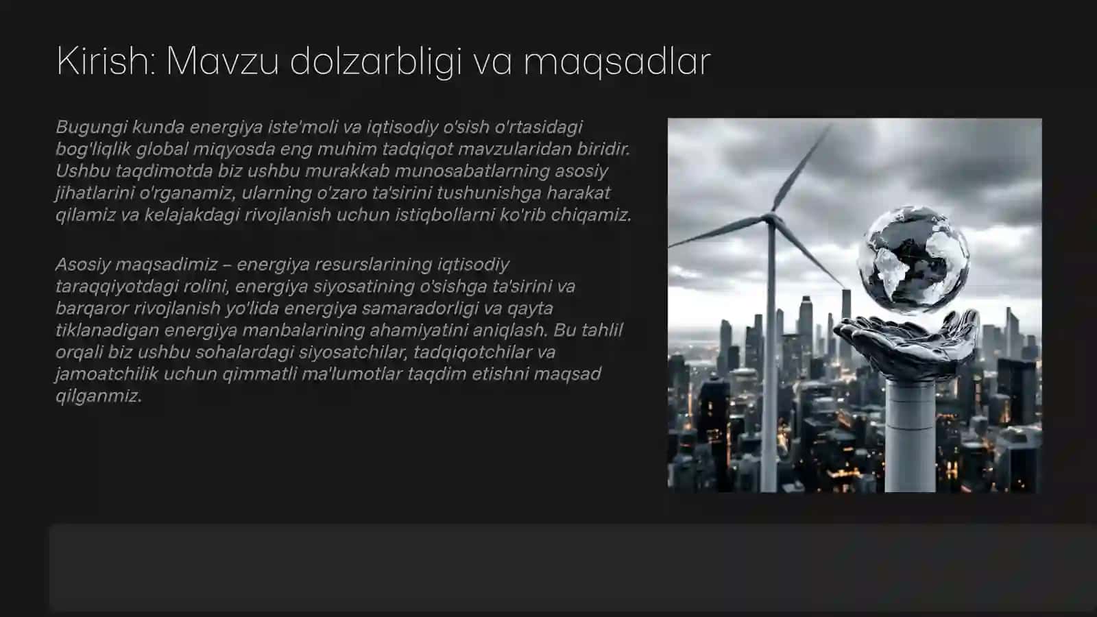 Energiya istemoli va Iqtisodiy o'sish o'rtasidagi bogliqlikni aniqalash (Prezentatsiya) 2