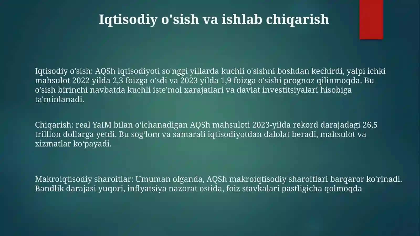 Aqsh Shtatlari MakroiqtisodiyHolatningTahlili 2