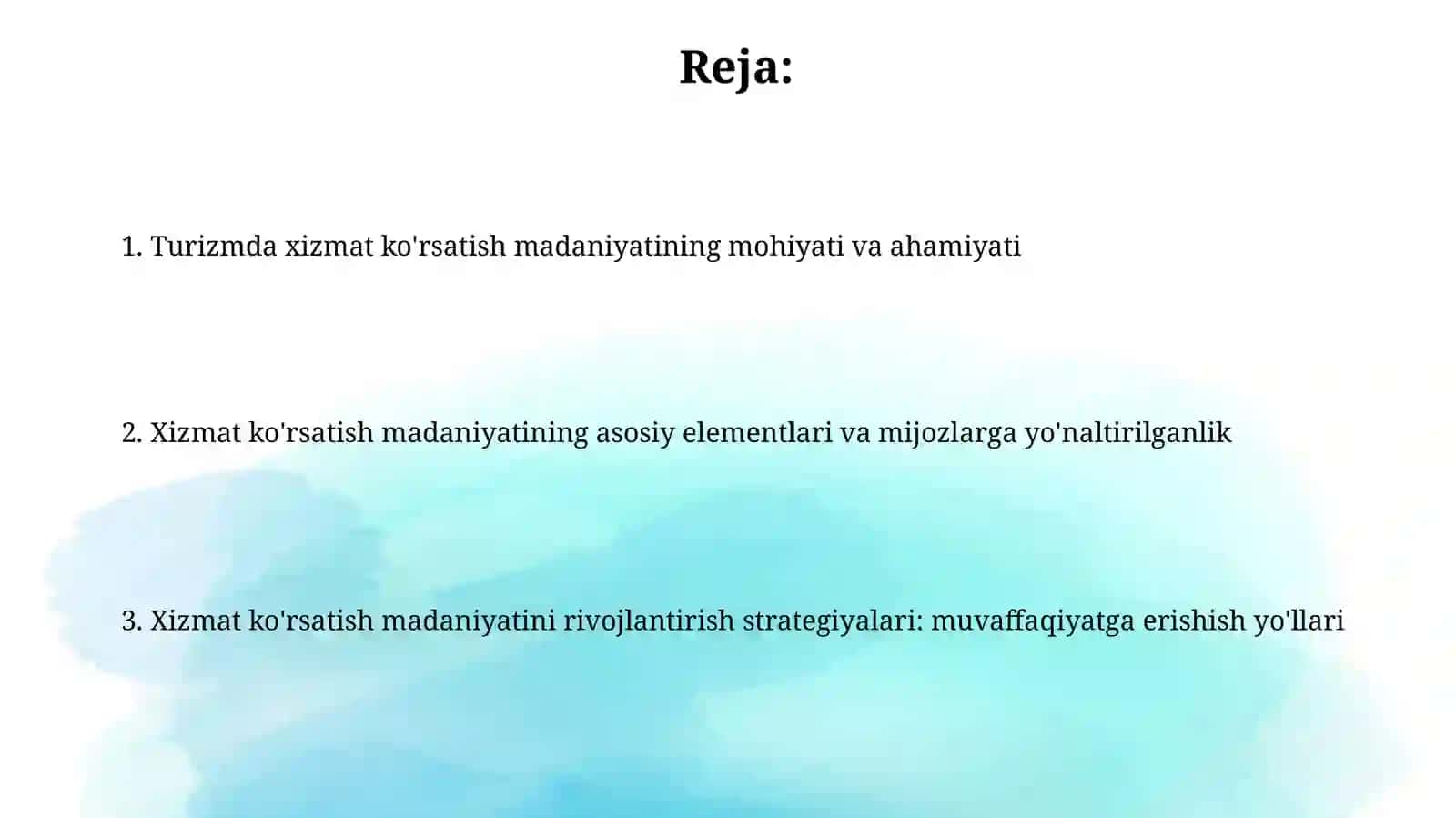 Turizmda xizmat kõrsatish madaniyati 2