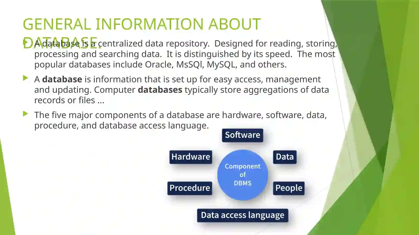 Parts of database 2