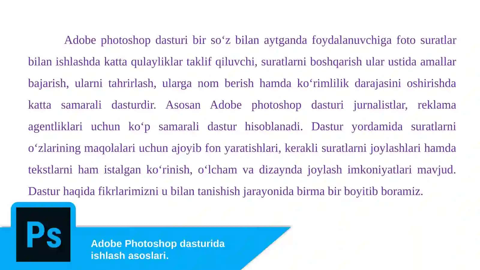 Adobe Photoshop dasturi va uning imkoniyatlari 2