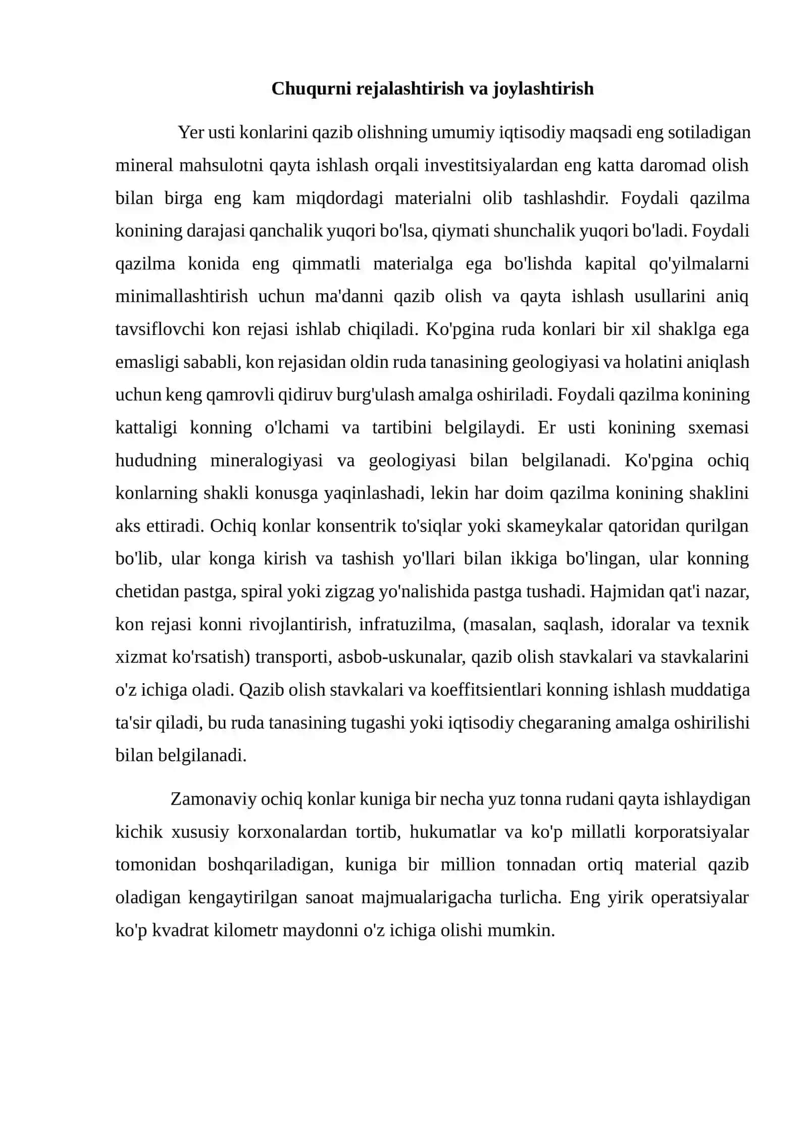 Foydali qazilma konlarini yer osti usulida qazib olishning o’ziga xos xususiyatlari 2