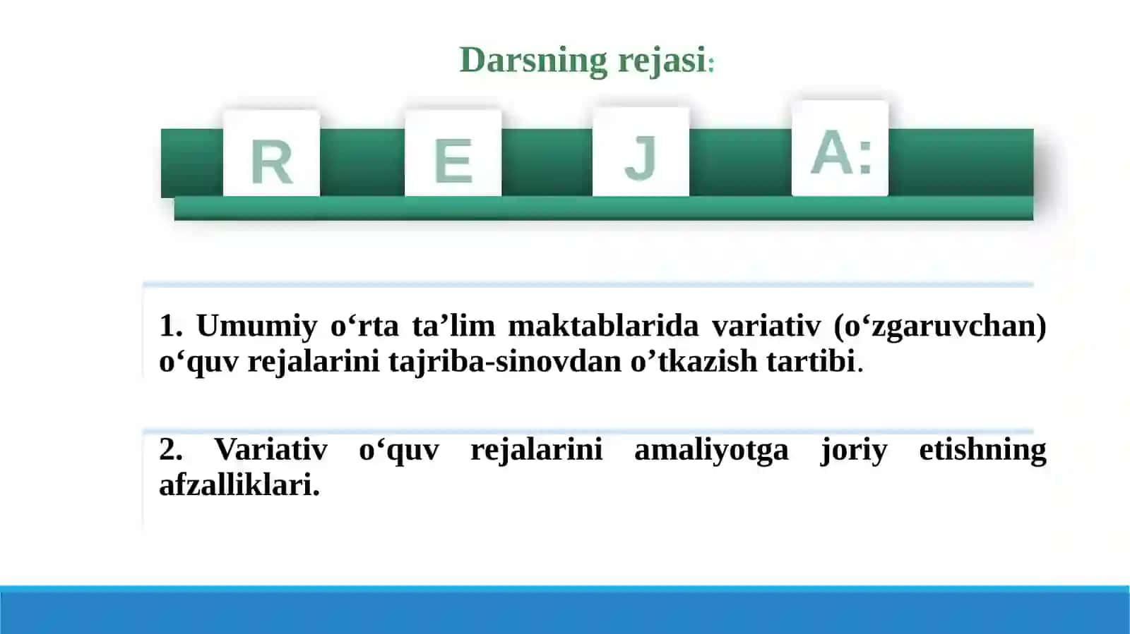 Umumiy o‘rta ta’lim maktablarida variativ (o‘zgaruvchan) o‘quv rejalarini tajriba-sinovdan o‘tkazish masalalari 2