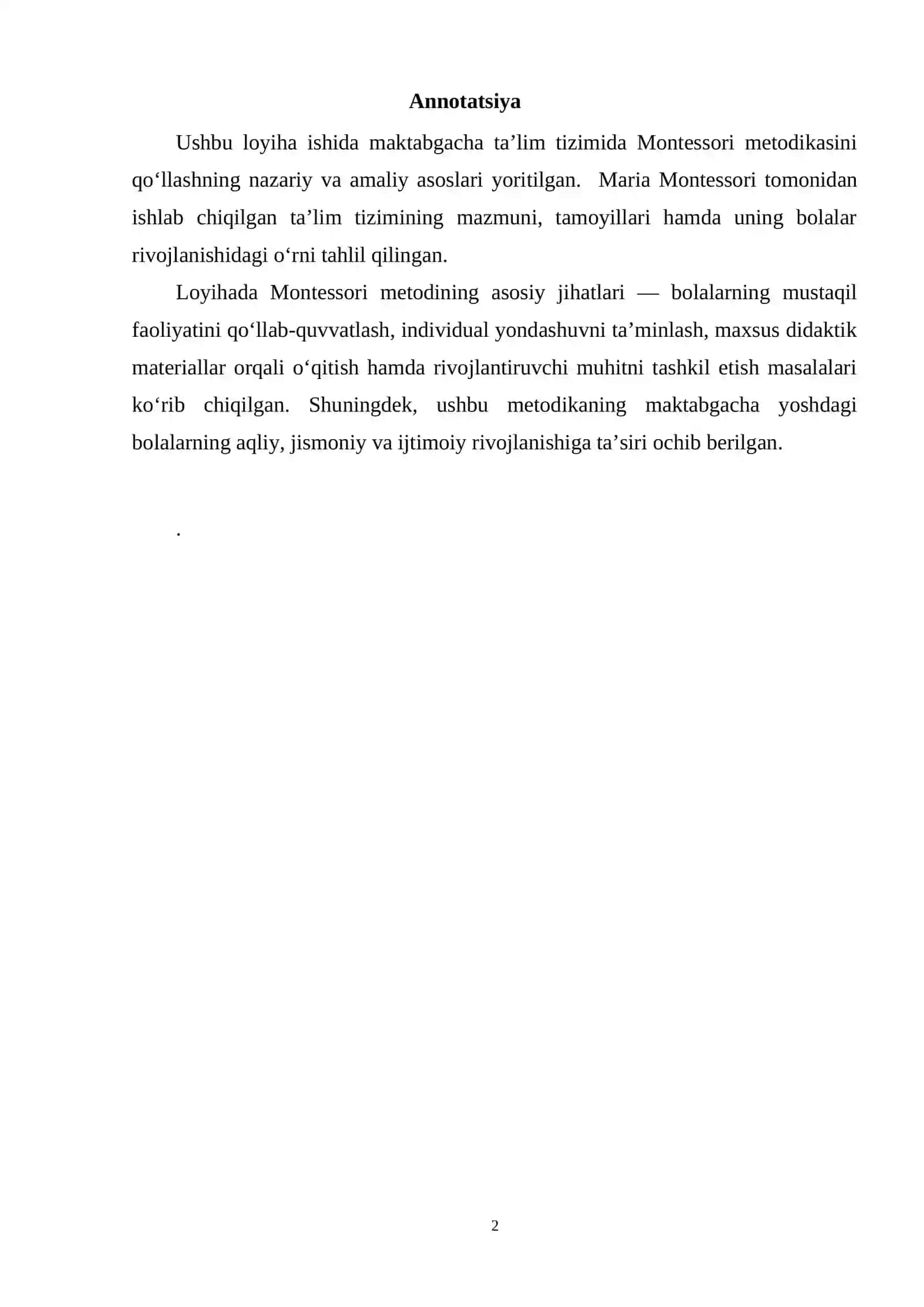Maktabgacha ta’limda Mariya Montessori metodini qo’llash 2