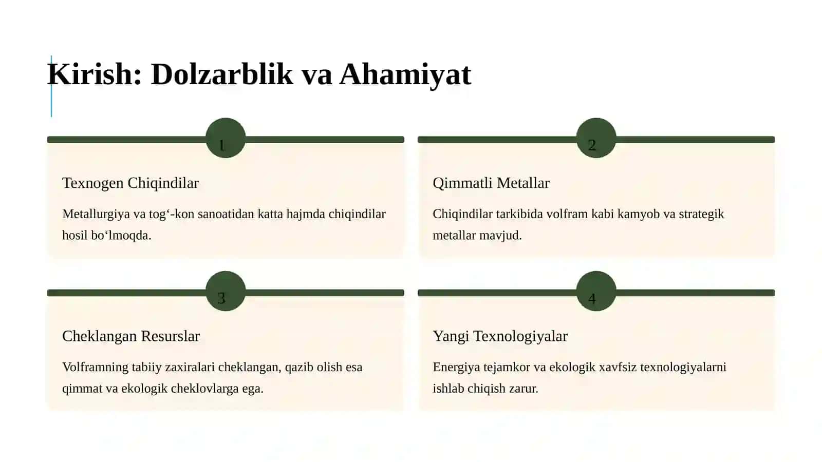 Metallurgik texnogen chiqindilardan kamyob metallarni ajratib olish texnologiyasini konchilikishlabchiqish 2
