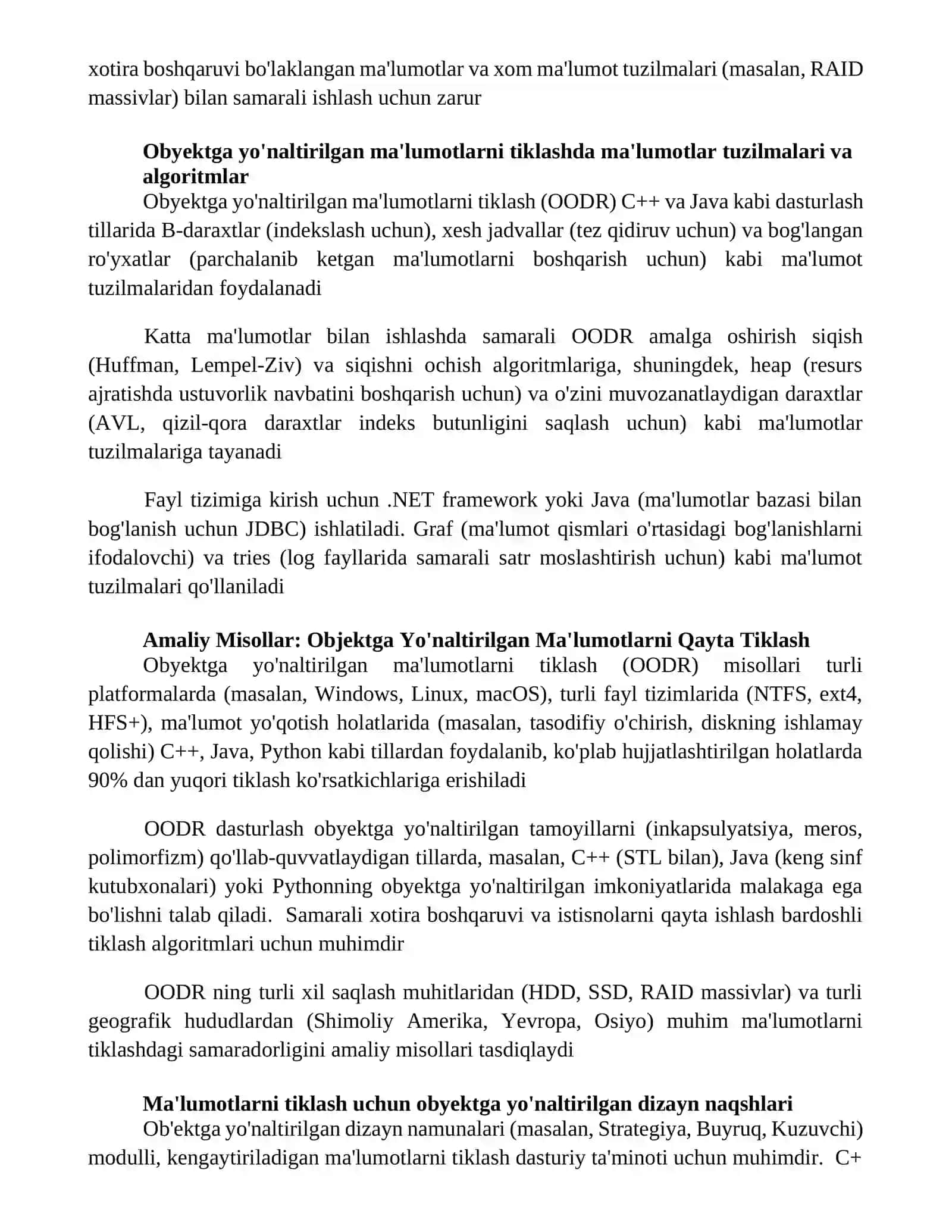 Ob’ektga yo‘naltirilgan ma’lumotlarni tiklash dasturlash tillari 2