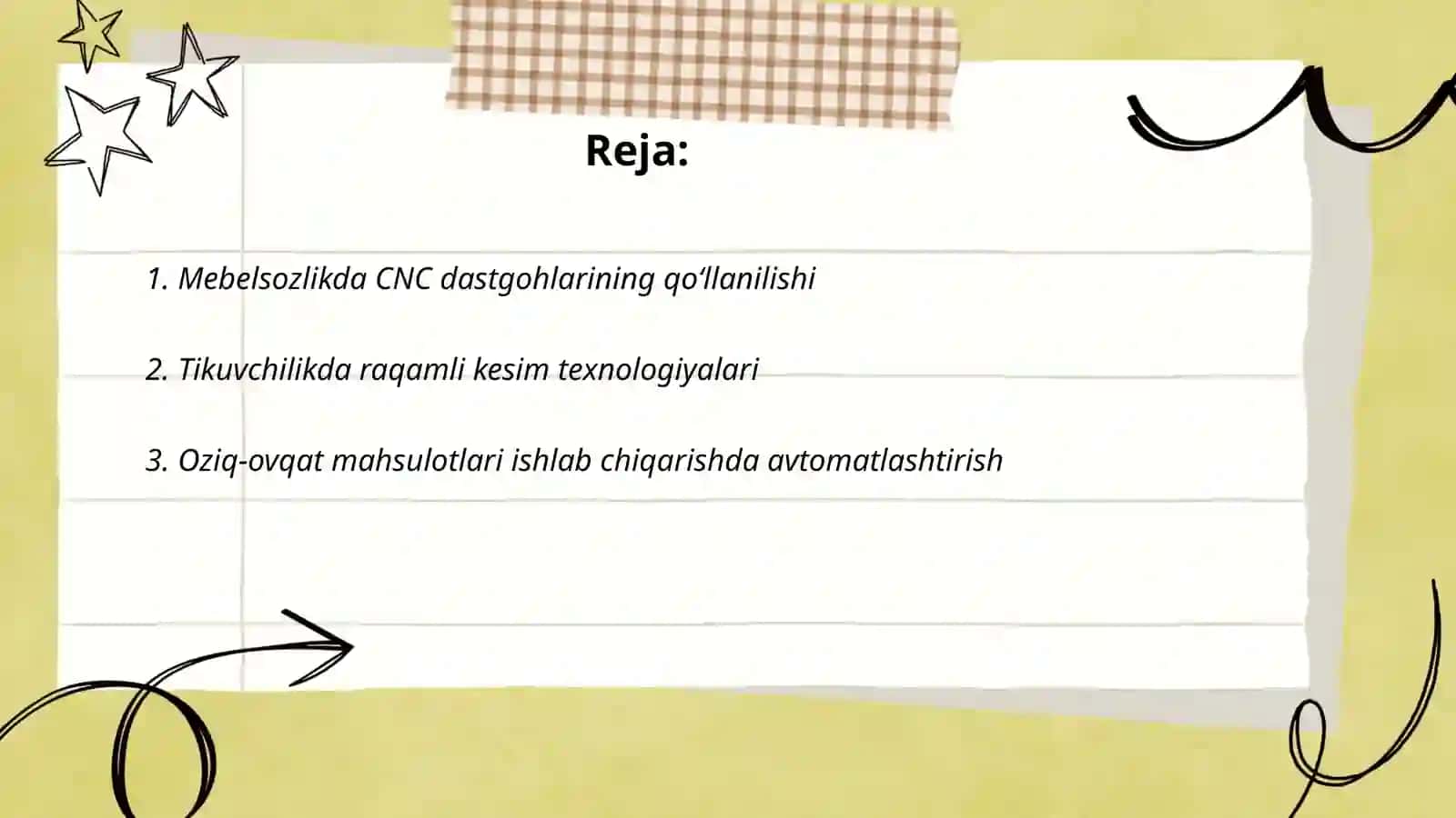 Ishlab chiqarishda (mebelsozlik, tikuvchilik, oziq-ovqat mahsulotlari, poyafzal va boshqalar) qoʻllaniladigan texnika va texnologiyalar 2
