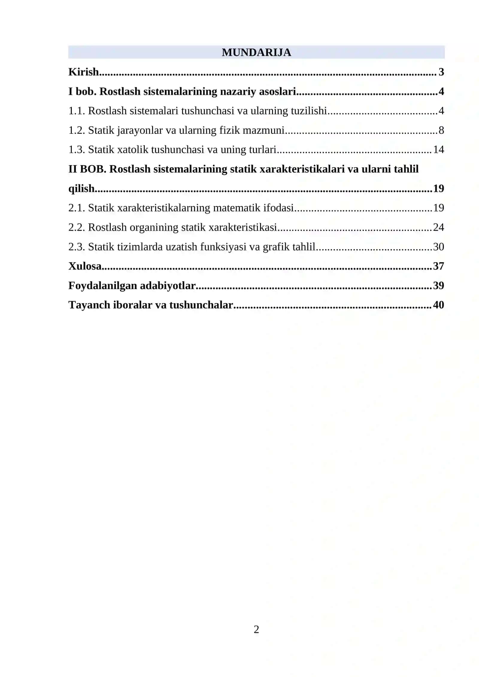 Rostlash sistemalarining nazariy asoslari 2