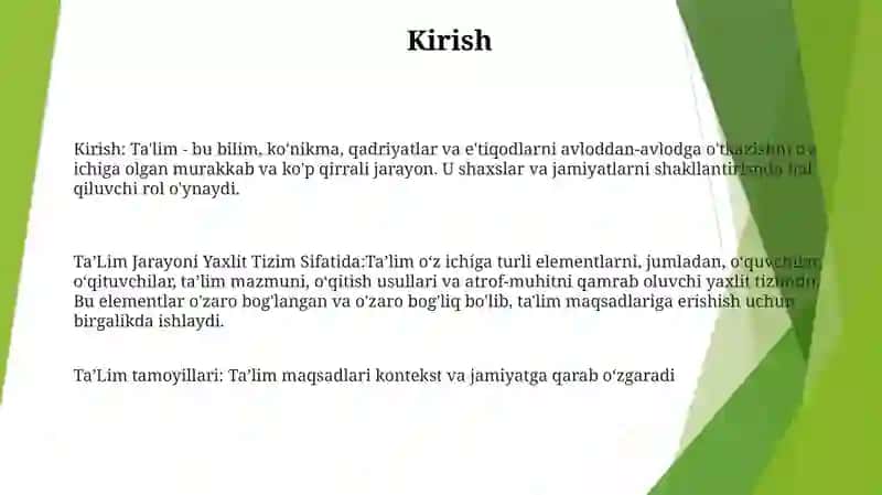 TaʼLim Jarayoni Yaxlit Tizim Sifatida. TaʼLim Tamoyillari 2