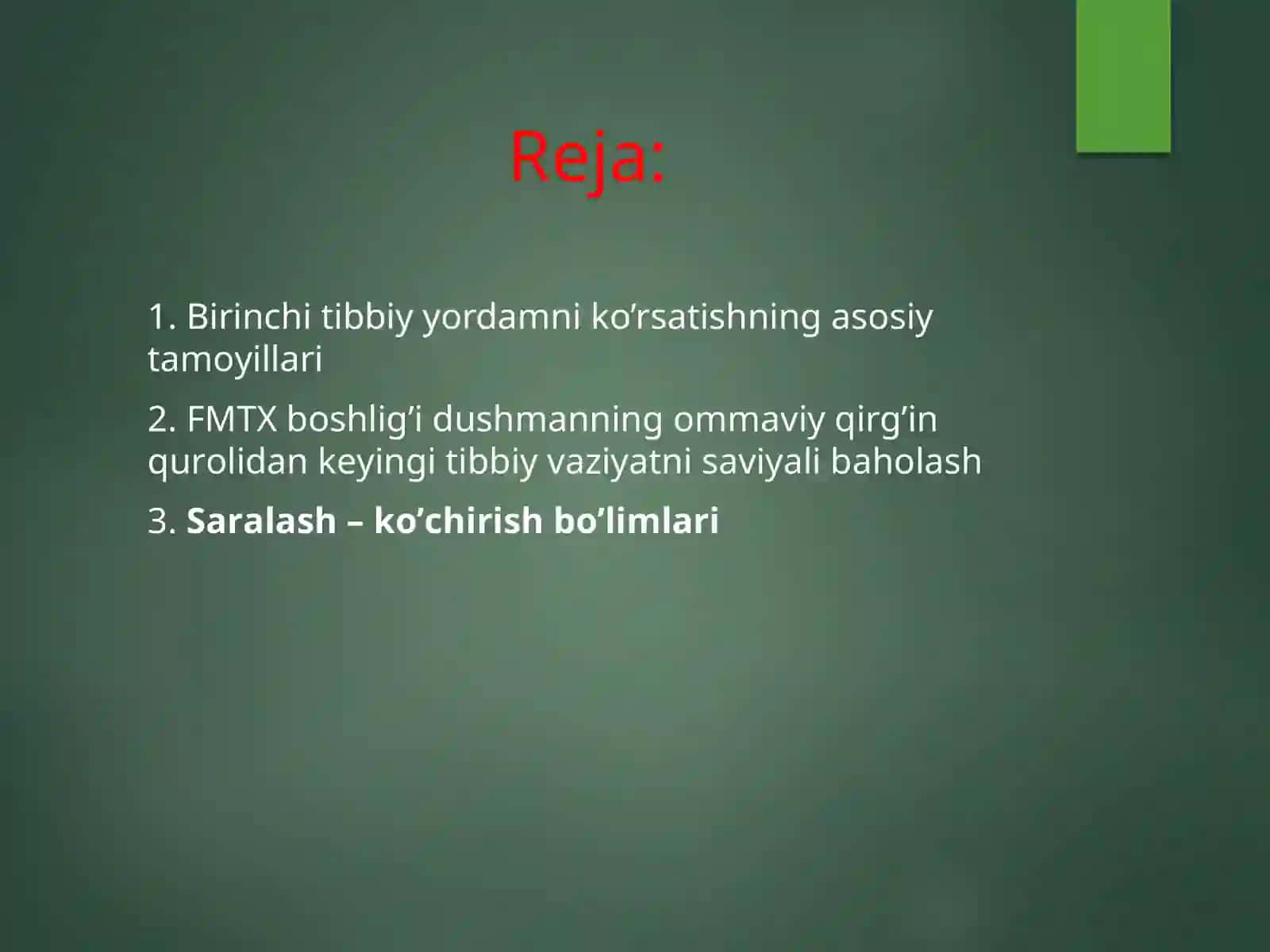 SHIKASTLANGAN O’CHOQLARDA DASTLABKI TIBBIY YORDAMNI TASHKIL QILISH 2