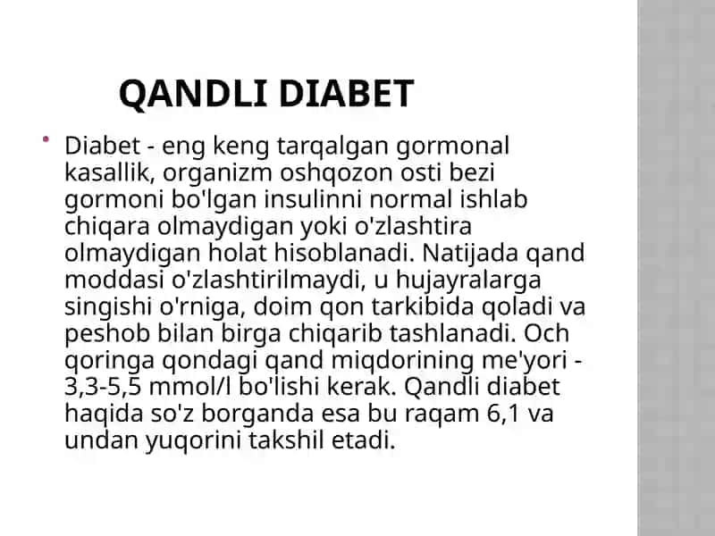 Qandli Diabet va Glyukozaga Turg'unlikarining Buzilishi 2