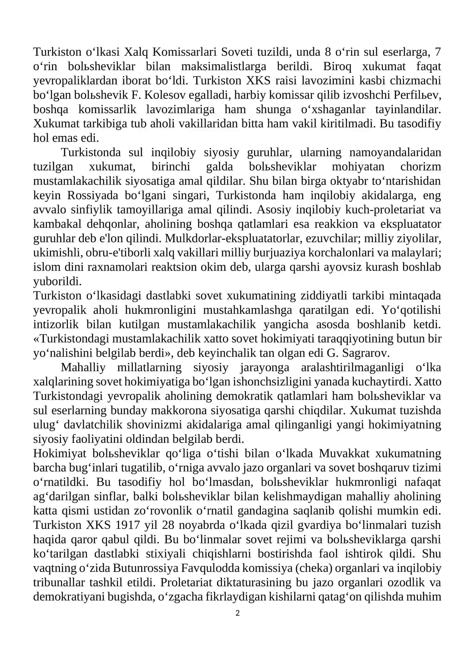 Milliy ozodlik harakatlari va Sovet hukmronligi davrida O‘zbekistonning markazga ijtimoiy-siyosiy va iqtisodiy qaramligi 2