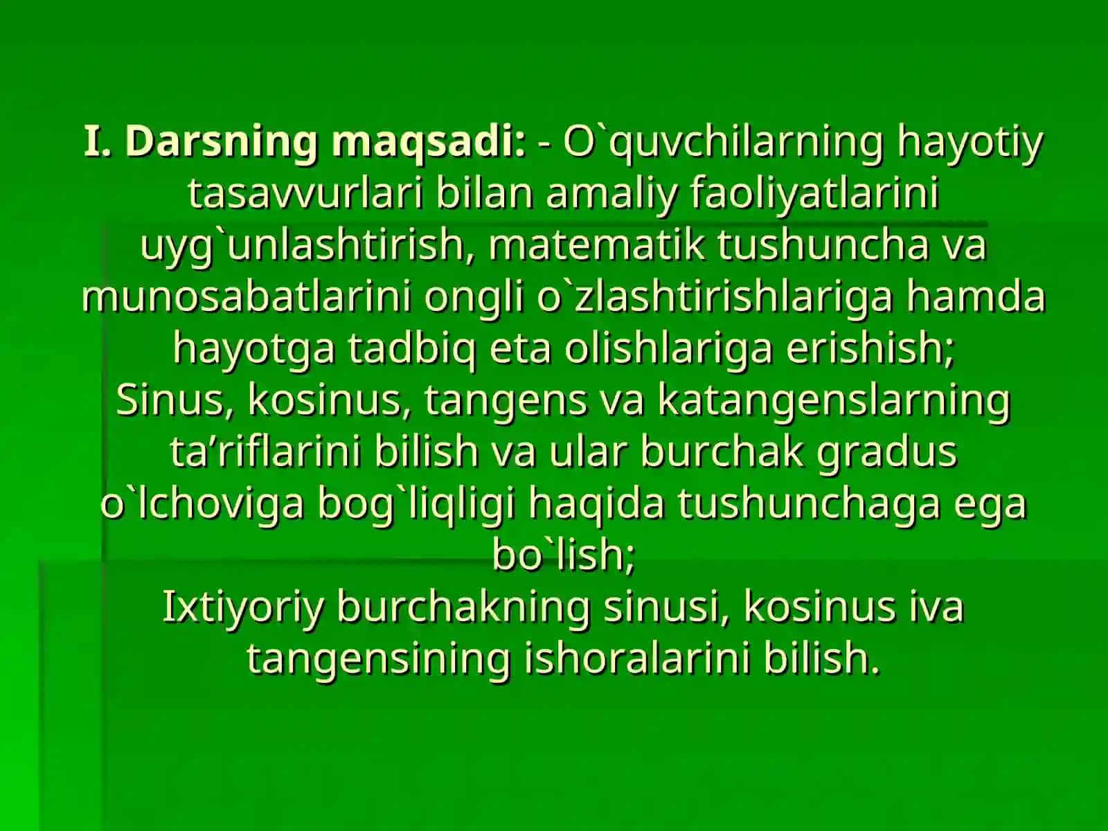 TRIGONOMETRIK FUNKSIYALARNING ISHORALARI 2