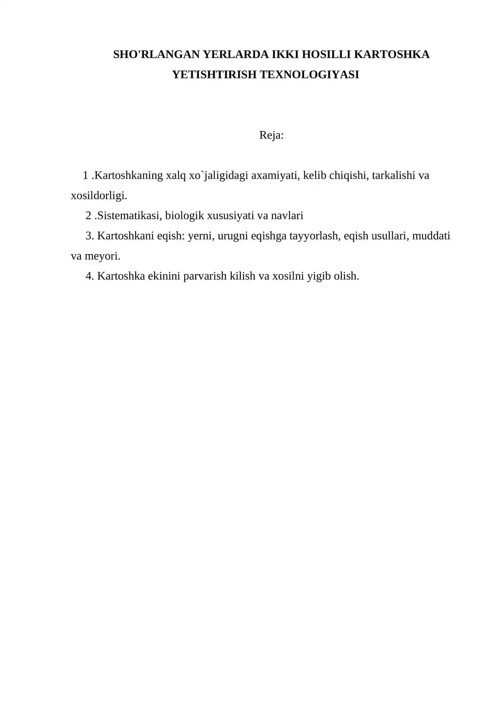 SHO'RLANGAN YERLARDA IKKI HOSILLI KARTOSHKA YETISHTIRISH TEXNOLOGIYASI 2