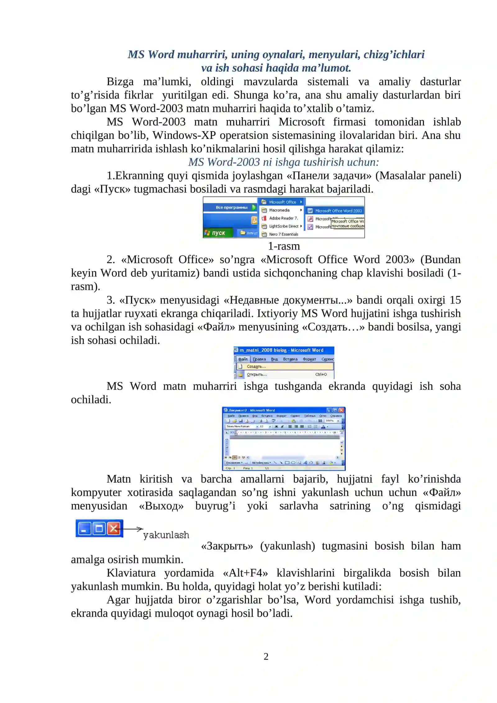 WORD MATN MUHARRIRINING GRAFIK IMKONIYATLARI 2