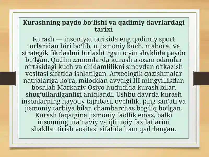 Qadriyatimiz hisoblangan kurash tarixi va uning o‘rni 2