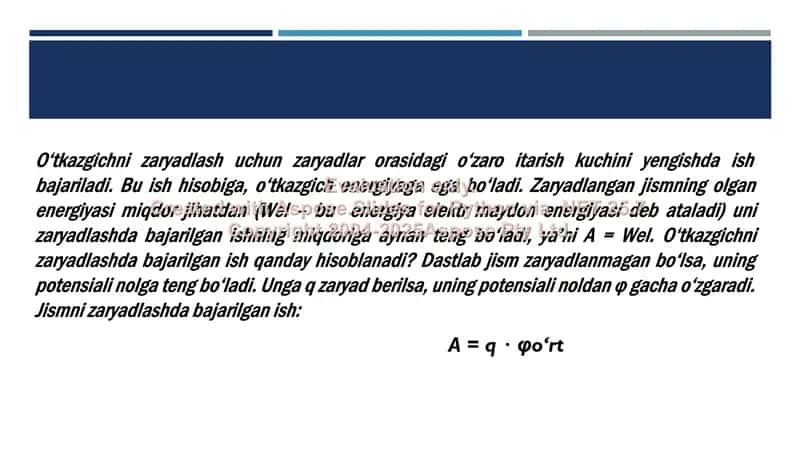 ELEKTROSTATIK MAYDONDA ZARYADNI KO‘CHIRISHDA BAJARILGAN ISH 2