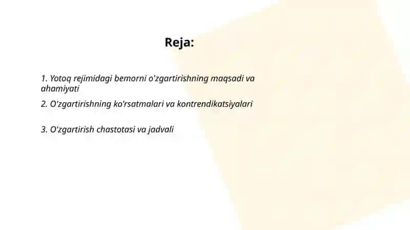 Yotoq rejimida bemorni o'zgartirish 2