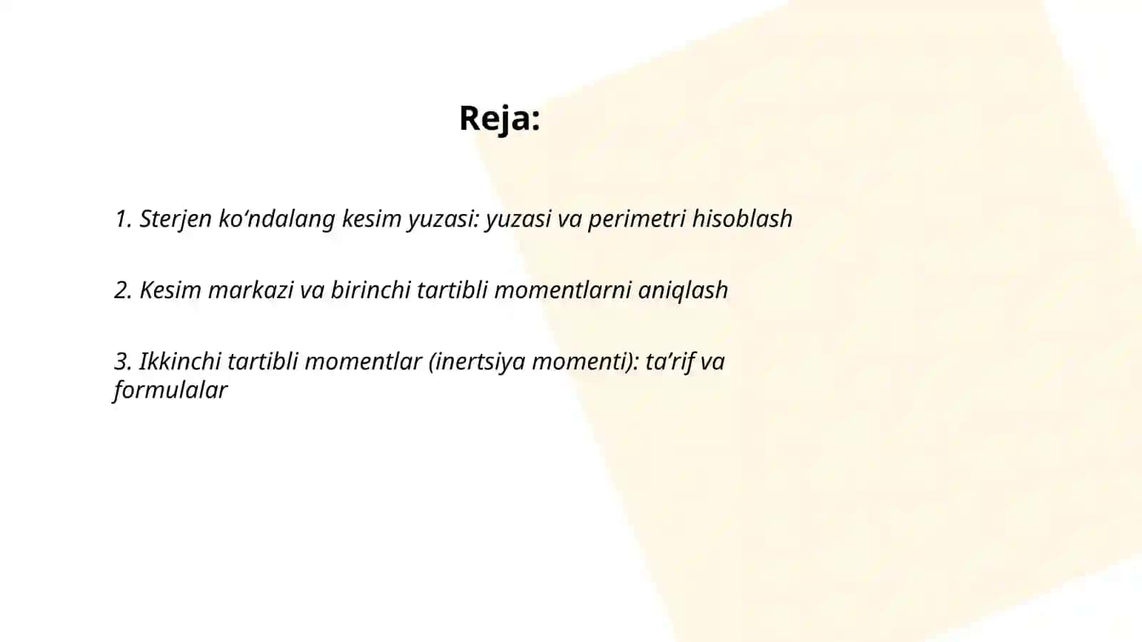 Sterjen koʻndalang kesim yuzasining geometrik xarakteristikalarini taqdiqot qilish 2