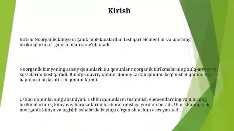 Anorganik Kimyo Fanining Asosiy Qonunlari Hamda Ularning Ahamiyati Haqida Ma'Lumotlar Yozish 2