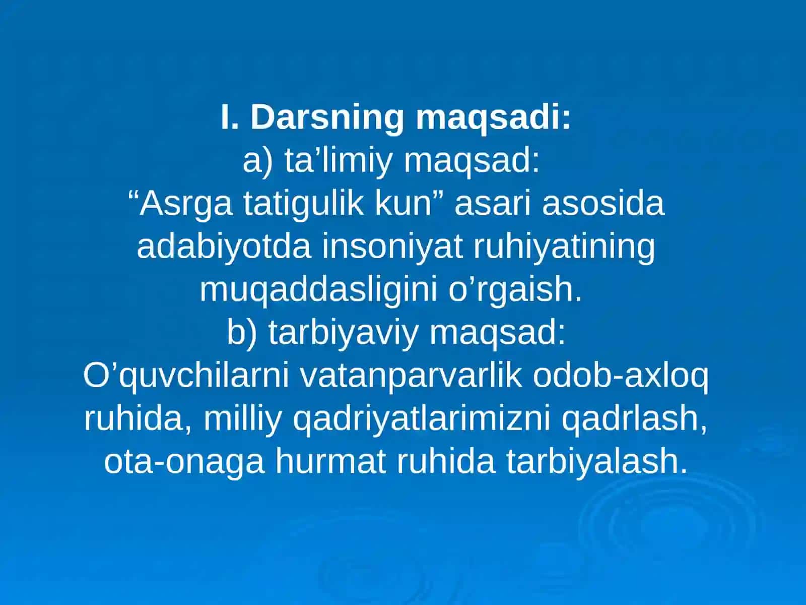 Adabiyotda inson ruhiyatining muqaddasligi. Ch. Aytmatovning “Asrga tatigulik kun” asari asosida 2