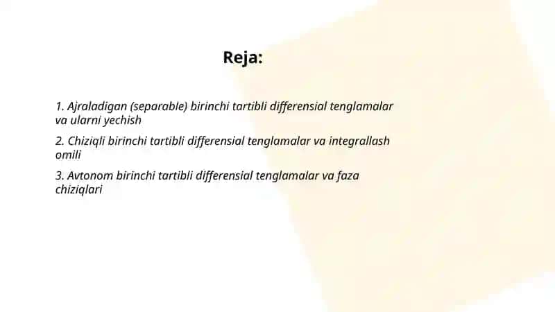 Birinchi tartibli differensial tenglamalarni yechish 2