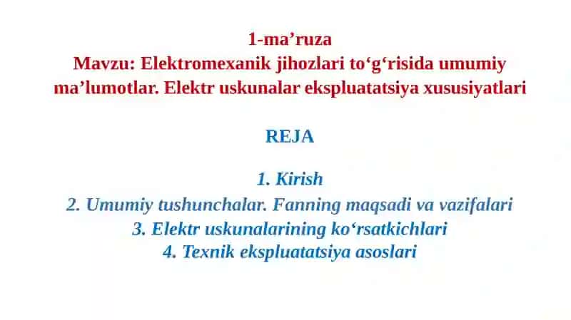 Elektromexanik jihozlaridan foydalanish va ta’mirlash 2