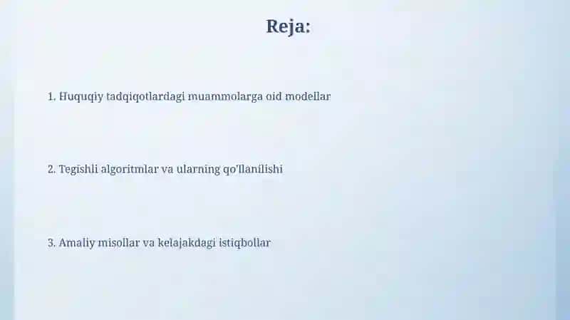 Huquqiy fanlar sohalariga oid masalalarga mos modellar va algoritmlar 2
