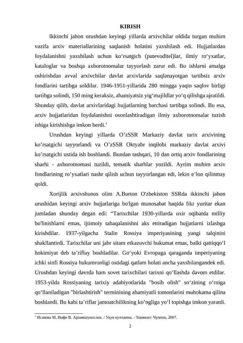 Ikkinchi jahon urushdan keyingi yillarda O‘zbekiston SSRda arxiv ishi (1945-1991) 2