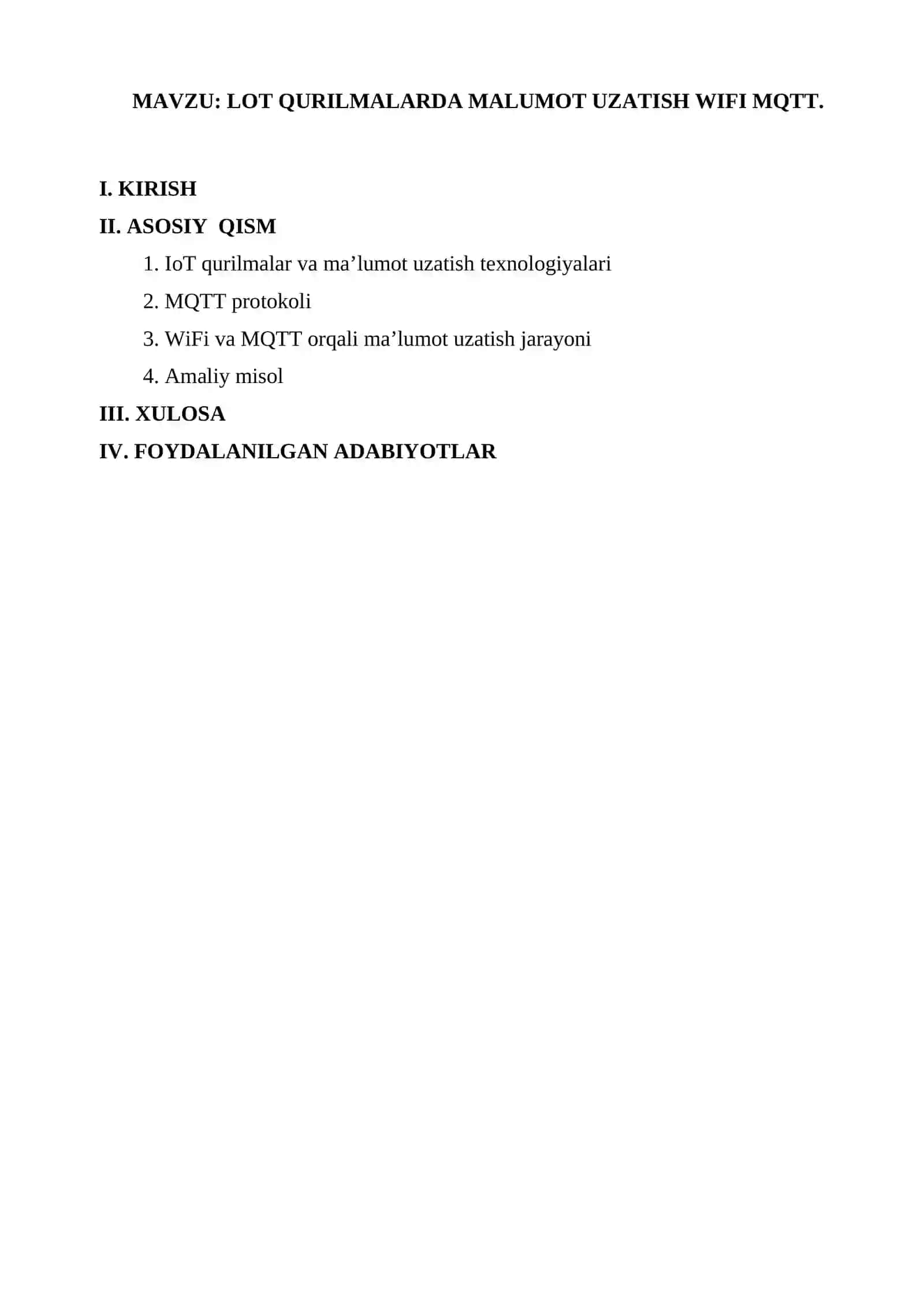 LOT QURILMALARDA MALUMOT UZATISH WIFI MQTT 2