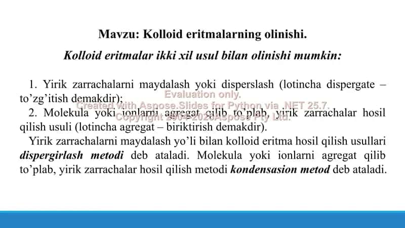 11.1. Kolloid eritmalarning olinishi. Taqdimot, 11 bet 2