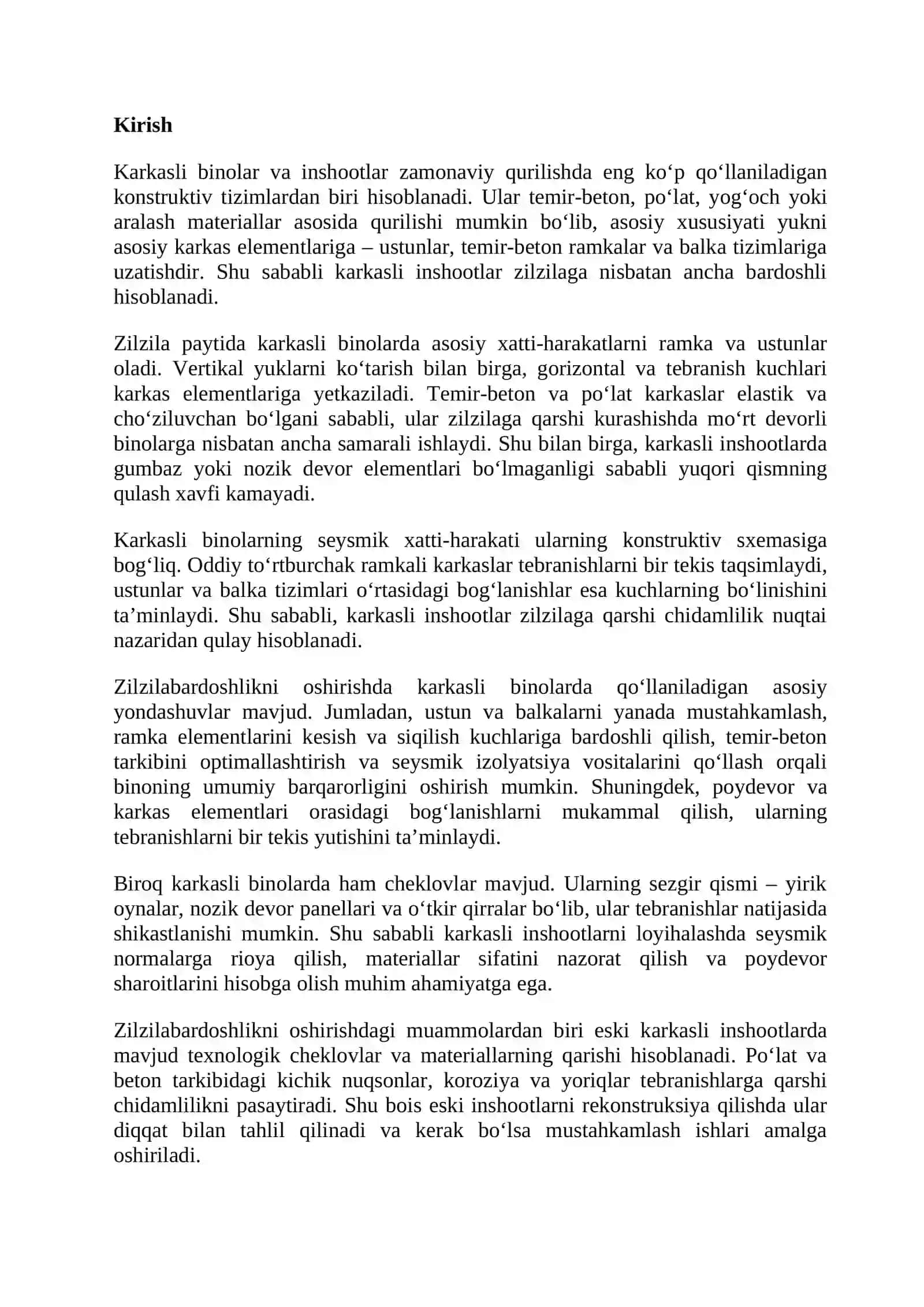 Karkasli bino va inshootlar zilzilabardoshligi 2