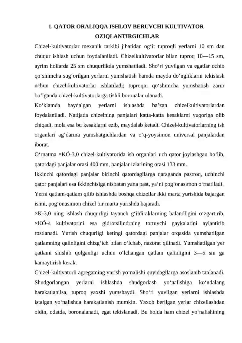 Qator oraliqqa ishlov beruvchi kultivator-oziqlantirgichlar 2