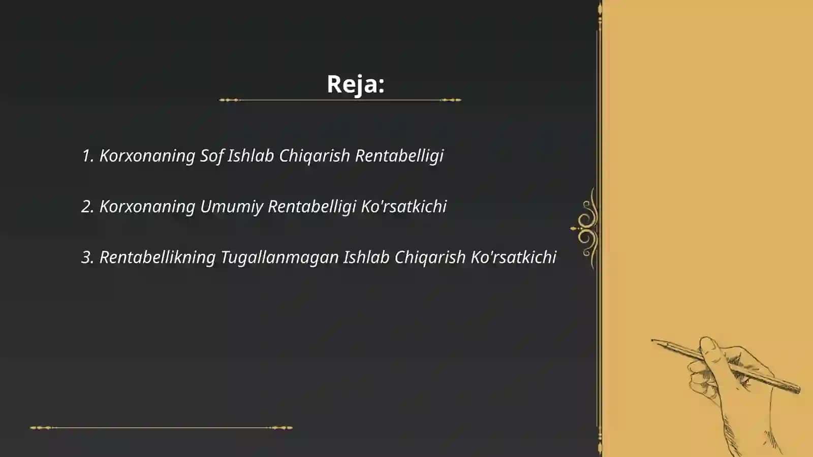 Korxonaning Iqtisodiy va rentabillik ko'rsatkichlari 2