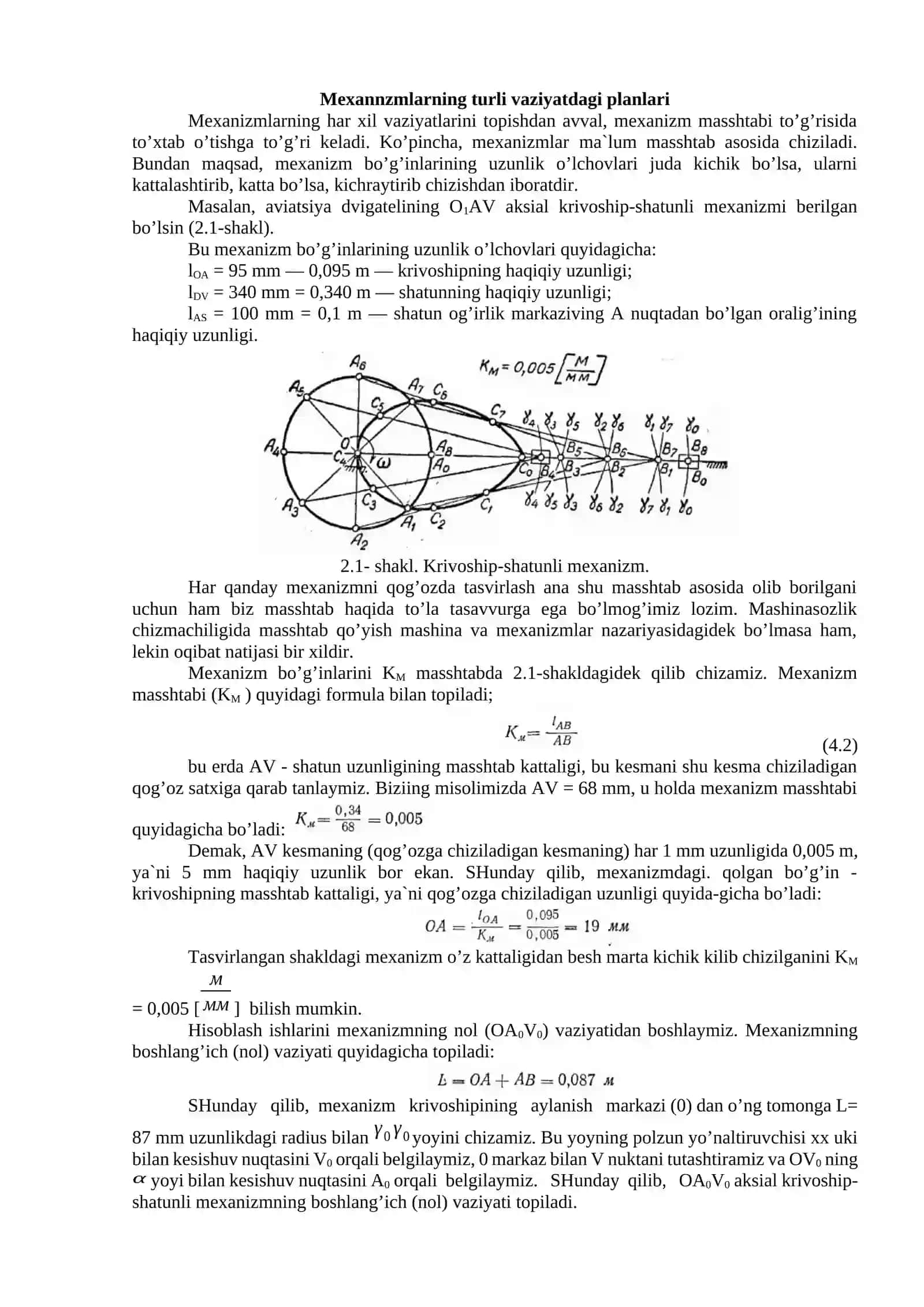 Tekis mexanizmlarning kinematikasi. Mexanizmlarning turli vaziyat palanlari 2