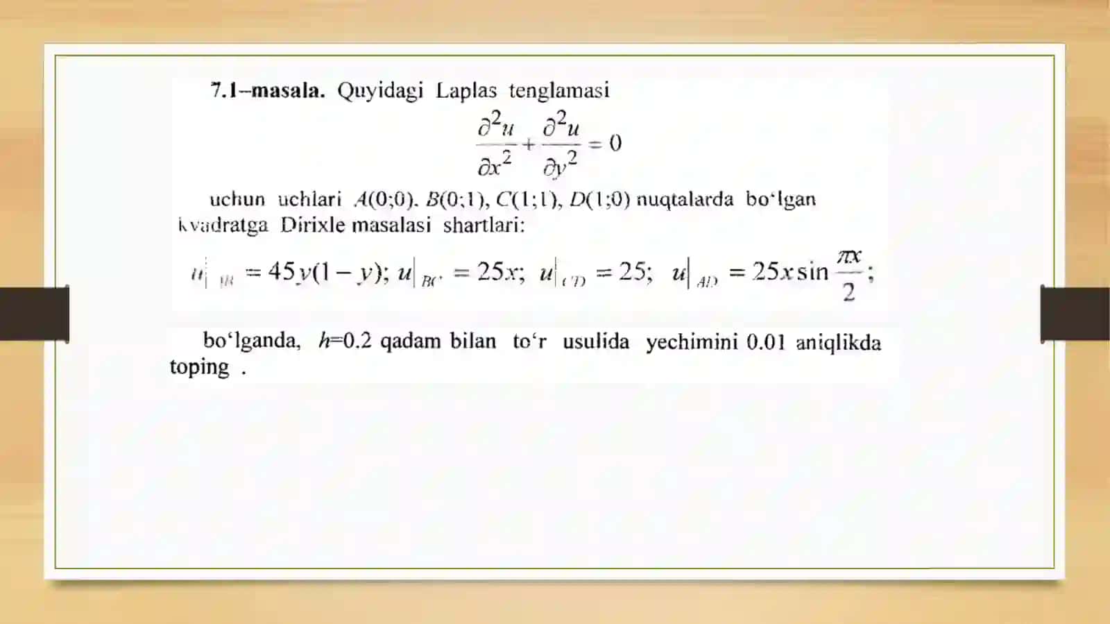 Diritqli masalasi sonli modellashtirish 2