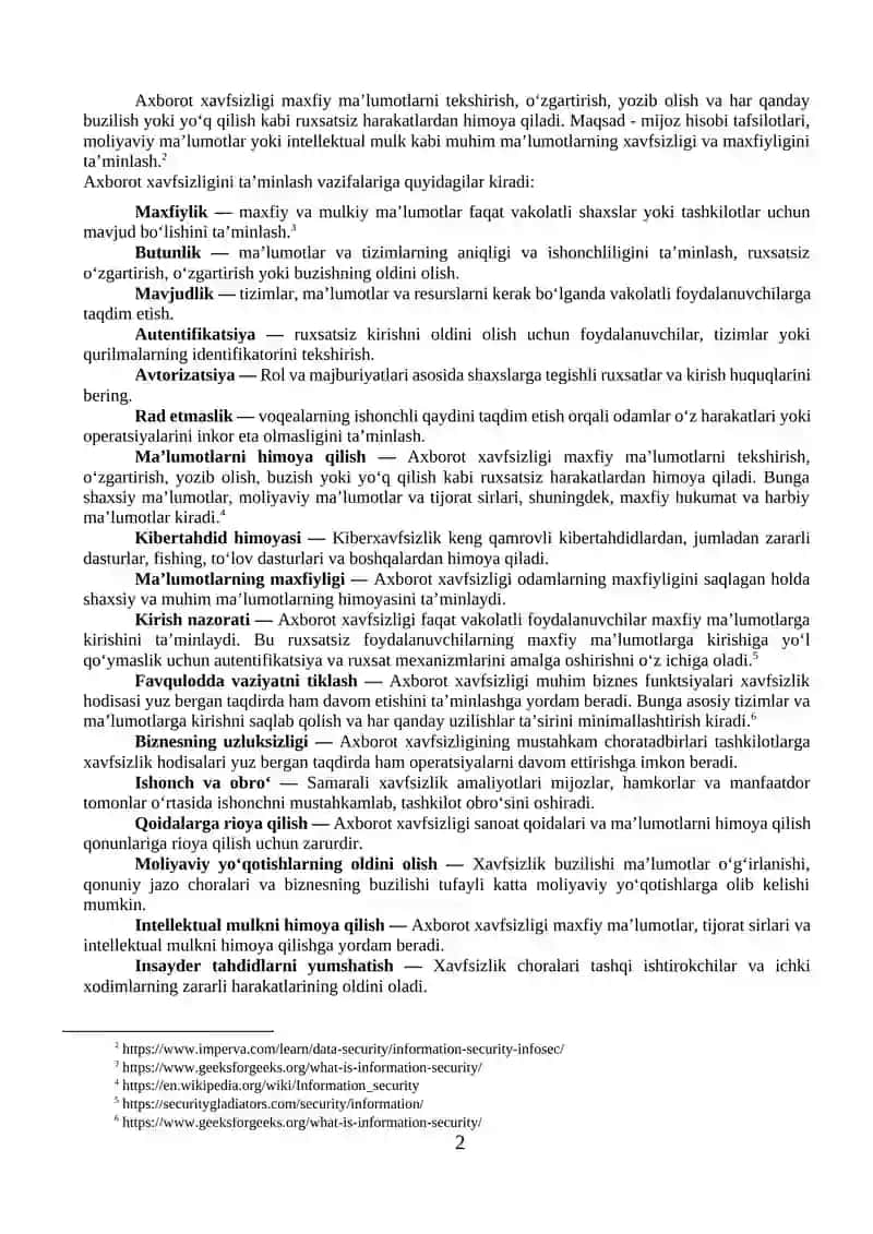 AXBOROT XAVFSIZLIGI TUSHUNCHALARI VA TAMOYILLARI 2