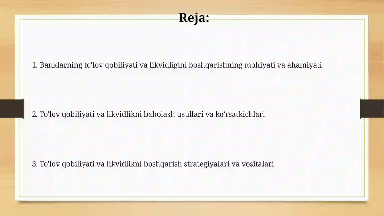 Tijorat banklarining to’lovga layoqatligi va likvidligini boshqarish 2