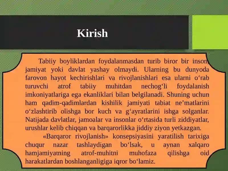 Barqaror rivojlanish konsepsiyasi tushunchasi 2