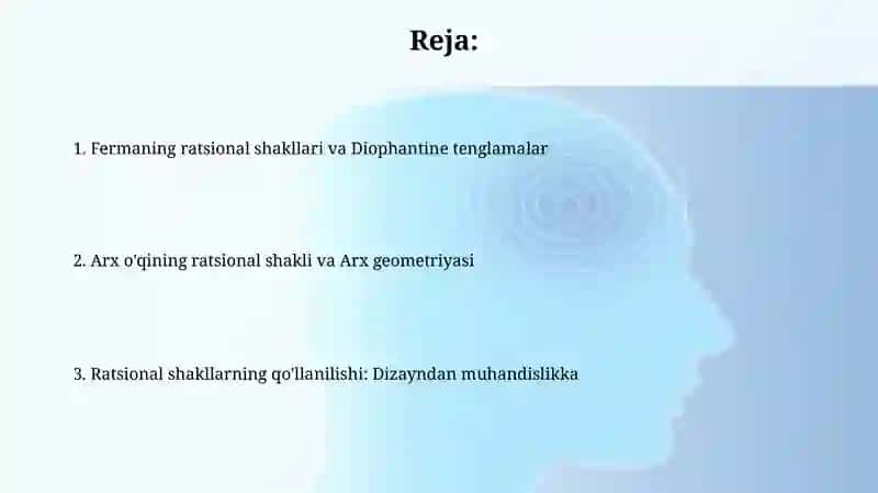 Fermalarning ratsional shakllarini tanlash. Arka oʻqining ratsional shakli 2