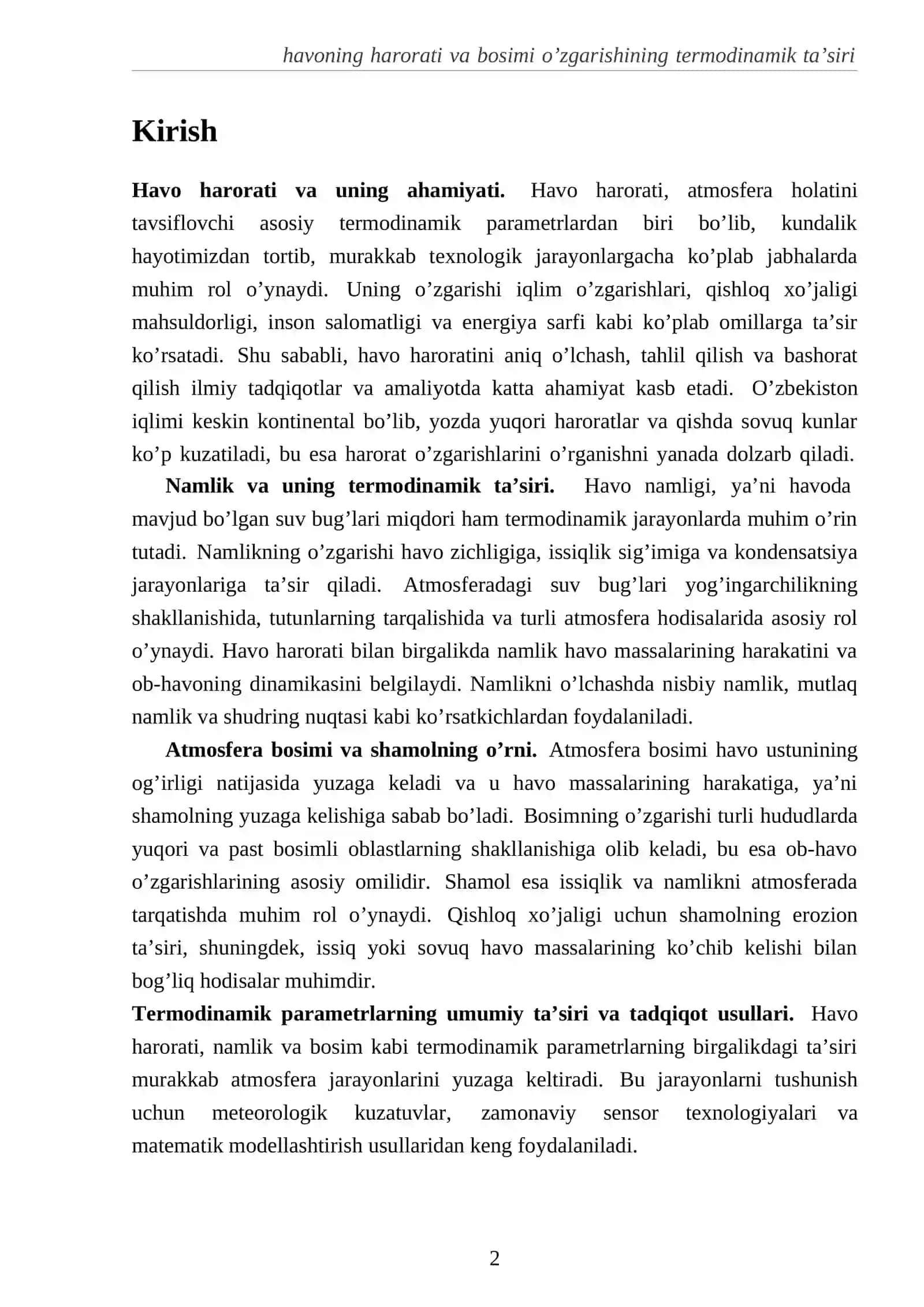 Havoning harorati va bosimi o’zgarishining termodinamik ta’siri 2