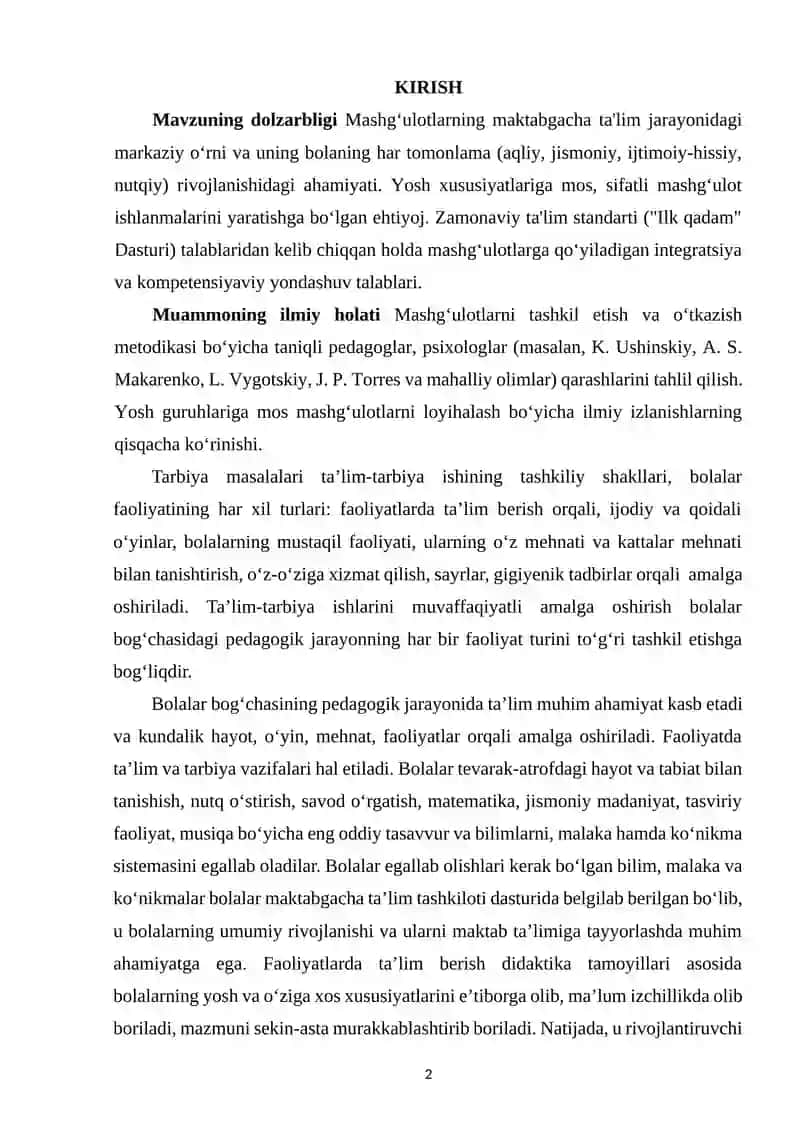MAKTABGACHA KICHIK, О‘RTA VA KATTA YOSHDAGI BOLALAR UCHUN FAOLIYATLAR ISHLANMASI 2