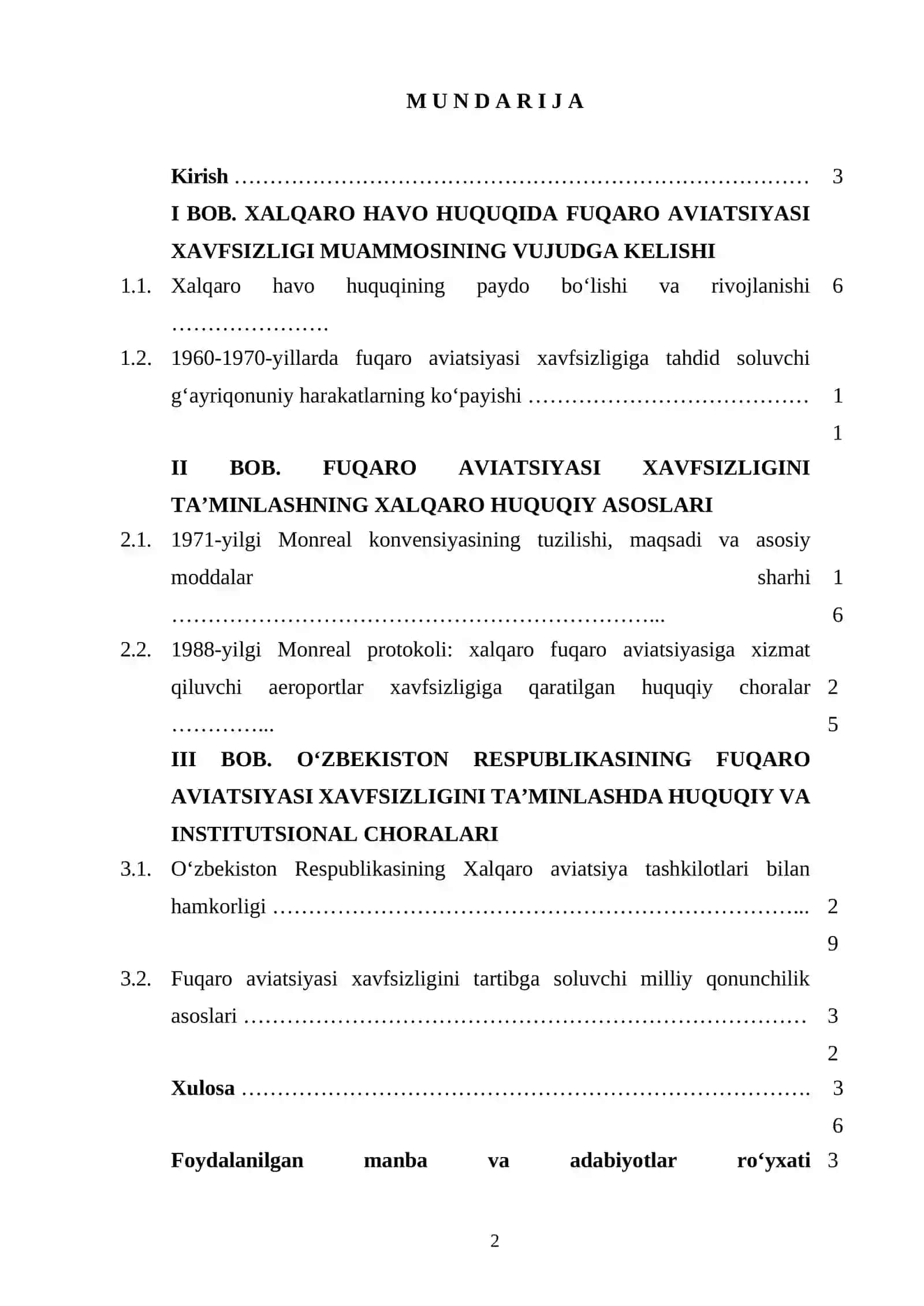 XALQARO HAVO HUQUQIDA FUQARO AVIATSIYASI XAVFSIZLIGINI TA'MINLASHDA MONREAL KONVENSIYASI VA PROTOKOLINING O'RNI 2