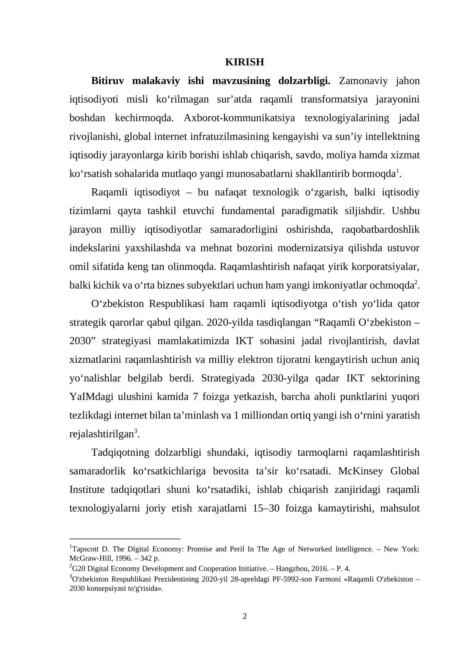 IQTISODIY TARMOQLARNI RAQAMLASHTIRISH ASOSIDA SAMARADORLIGNI OSHIRISH MUNDARIJA 2