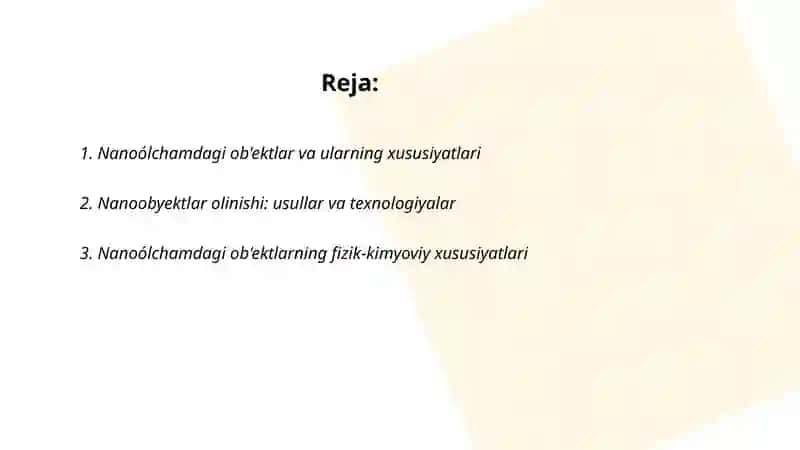 Òlcham effekti. Nanoólchamdagi ob'ektlar.Nanoobyektlar olinishi va kolloid moddalar bilan solishtirish 2