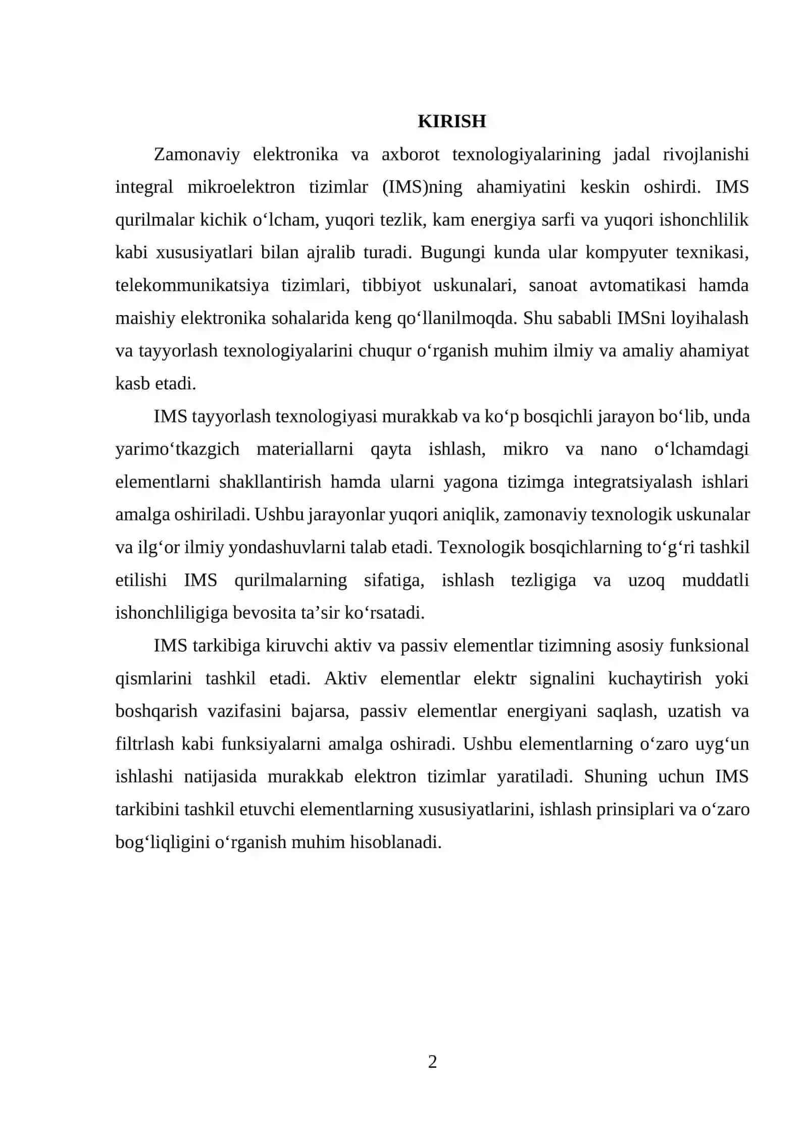 IMS tayyorlash texnologiyasi. IMS aktiv va passiv elementlari 2